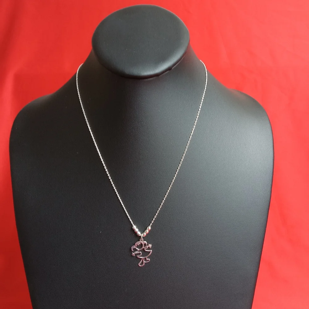 925 Sterling Silver Genuine Beads Necklace with‎ Silver Little Girl Pendant - Picture 2 of 8